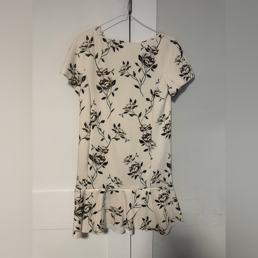 Zara Beige Floral Printed Top with Green Leaf Detail